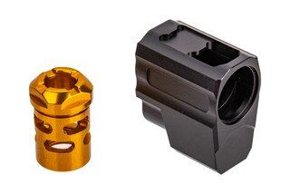 Tyrant Designs SIG P365 Compensator features a gold anodized finish